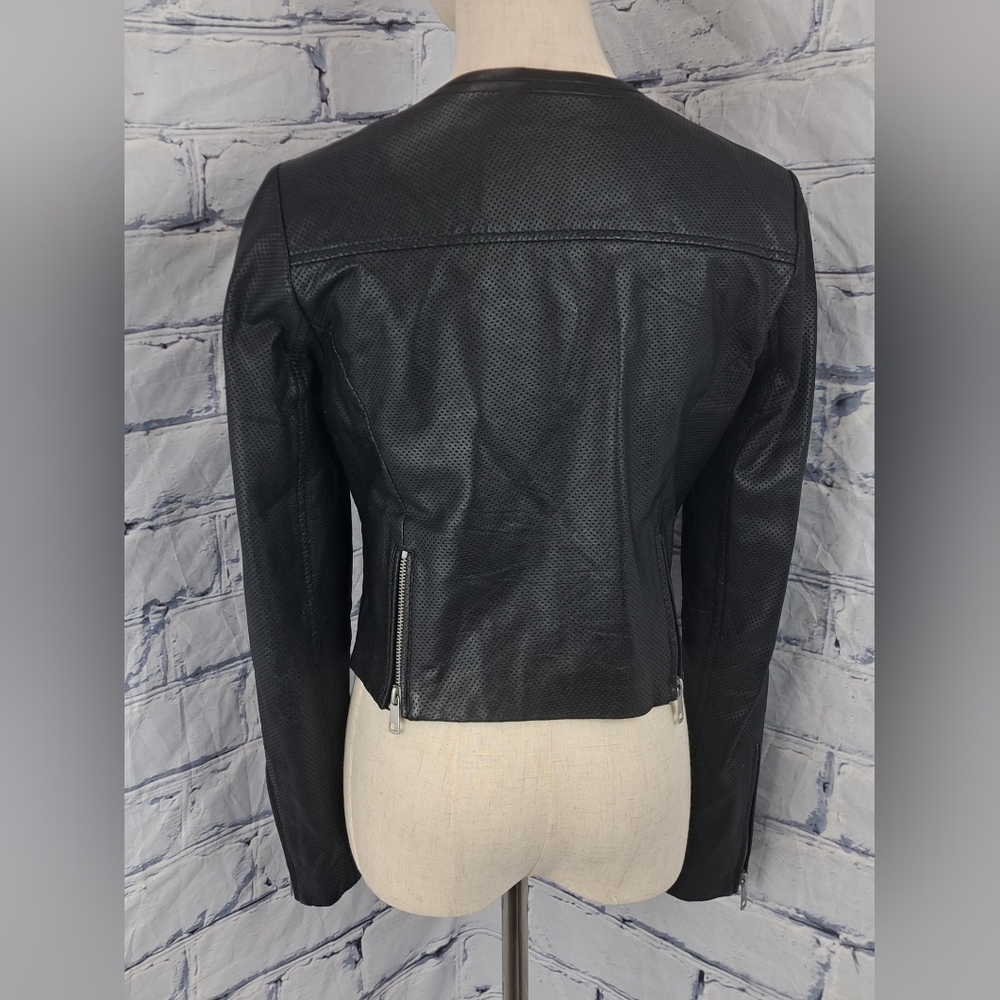 Bagatelle NYC Women's Genuine Leather Jacket Perforated Cropped Zip Cuffs Medium - Picture 8 of 16